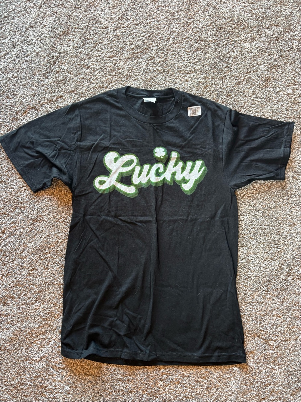 Port and Company Black 'Lucky' Short-Sleeve Tee with Green Script